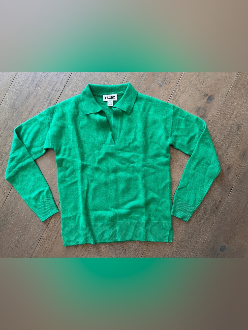 Filoro 100% Cashmere Green Collared Sweater Luxury Knit